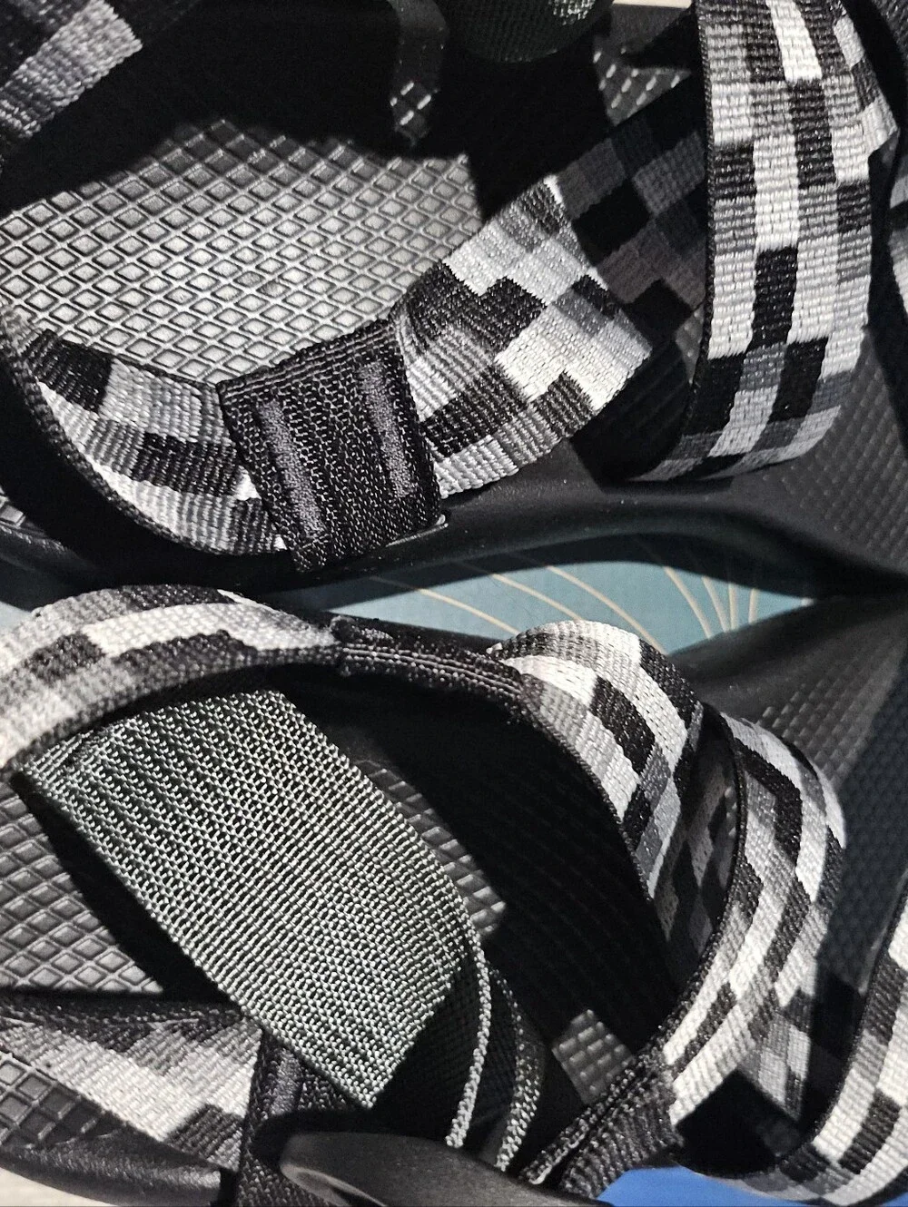 Classic Men's Black Sandals with Gray Checkered Straps